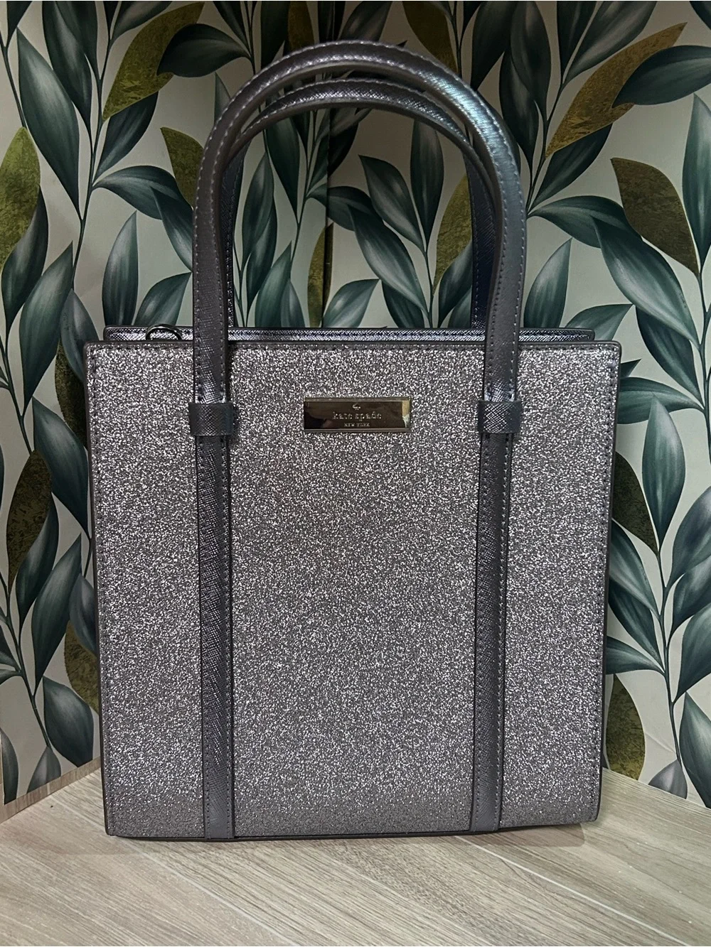 Kate Spade Kenzie Blueish Silver Glitter Small Tote Bag - NWOT